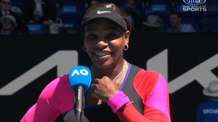 Serena Williams during her post-match interview with Jelena Dokic.