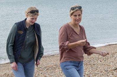 Prince Edward, Earl of Wessex and Sophie, Countess of Wessex with Lady Louise Windsor and James, Viscount Severn during a Great British Beach Clean on September 20, 2020 in Portsmouth, United Kingdom. 