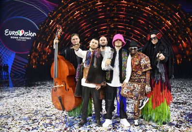 Kalush Orchestra of Ukraine are named the winners during the Grand Final show of the 66th Eurovision Song Contest at Pala Alpitour on May 14, 2022 in Turin, Italy 