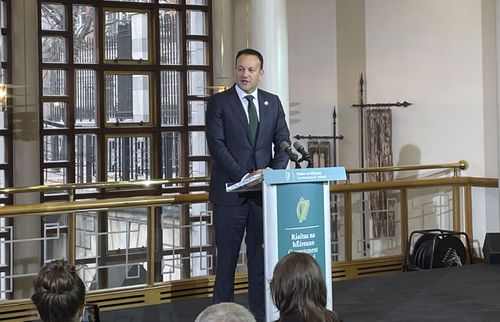 Taoiseach Leo Varadkar speaks at the British-Irish Council to condemn the violence in Dublin City Centre on Thursday night, at Dublin Castle, Friday Nov. 24, 2023. 