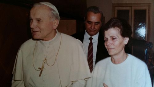The mother of Emanuela Orlandi with Pope John Paul II.