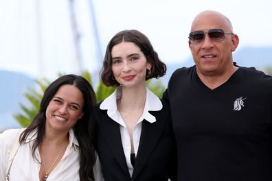 Michelle Rodriguez, Meadow Walker and Vin Diesel pose during "The Fast And The Furious"  photocall at the 79th annual Cannes Film Festival at Palais des Festivals on May 13, 2026 in Cannes, France. 