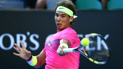Rafael Nadal smashes a forehand during his second round game at the Australian Open. (AAP)
