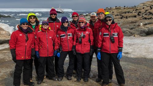 Danger Islands Expedition team members on Heroina Island. (Stony Brook University, Courtesy Alex Borowicz.)