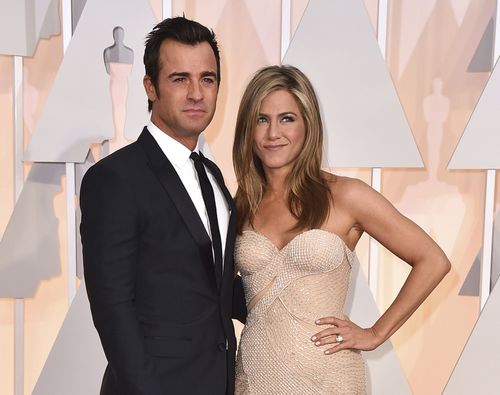 n this Feb. 22, 2015 file photo, Justin Theroux, left, and Jennifer Aniston arrive at the Oscars in Los Angeles. The couple announced Thursday, Feb. 15, 2018, that they have separated. (AAP)