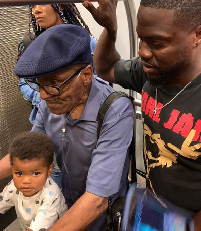 Kevin Hart with his father Henry and son Kenzo.
