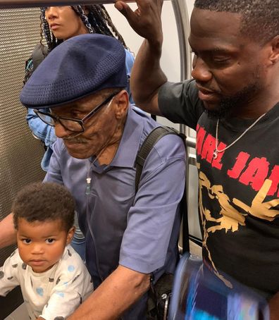 Kevin Hart with father Henry and son Kenzo.