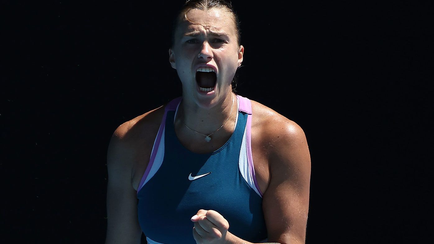 Aryna Sabalenka celebrates a point against Donna Vekic in the Australian Open quarter final
