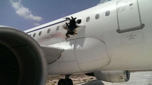 The hole blown in the side of the Daallo plane. (AFP)