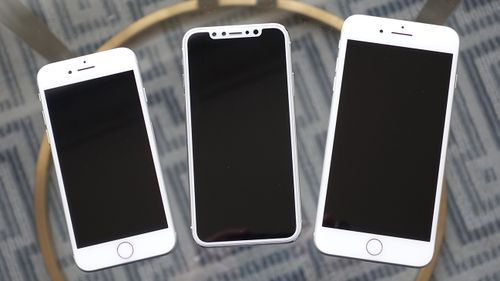 “Three new phones? Could this case maker “mock up” (centre) be the Tenth anniversary iPhone?" (Supplied)