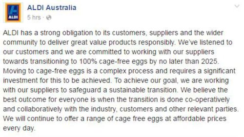 ALDI Australian released a statement earlier today. (Facebook)