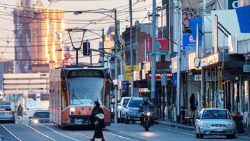 A tram headed for Coburg is seen on Sydney Road in Brunswick, Melbourne. 