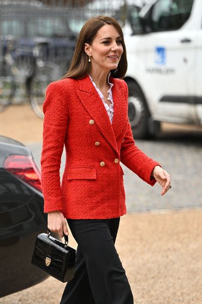 Kate Middleton, Duchess of Cambridge arrives for a visit of the Copenhagen Infant Mental Health Project at the University of Copenhagen on February 22, 2022 in Copenhagen, Denmark