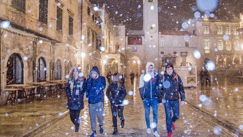 People rugged up and braved the freezing weather in Durbrovnik, Croatia. (AP).