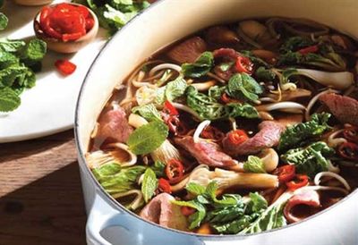 Vietnamese beef pho with noodles