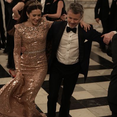 King Frederik and Queen Mary dance the Les Lanciers at a banquet for the arts and culture at Christiansborg Palace on Friday February 28, 2025.