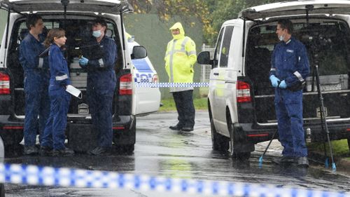 Forensic crews at the Broadmeadows home yesterday. (AAP)