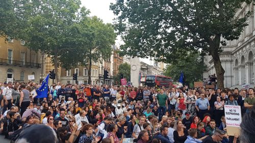 Demonstrators waved EU flags as they gathered to show their anger.