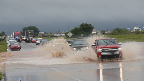 Floodwater on US Highway 66 in El Reno, Oklahoma.