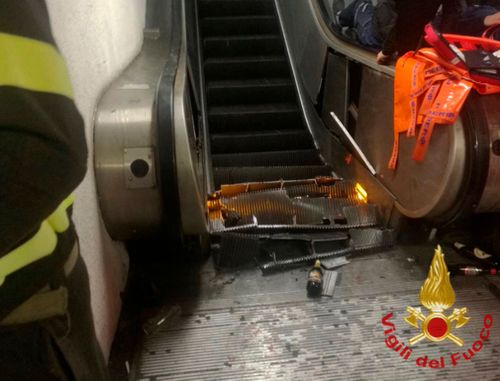 The wrecked elevator at a rail station in central Rome.