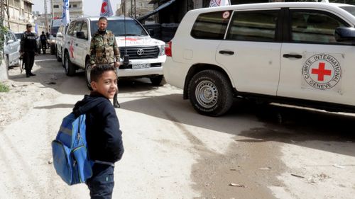 Aid convoys have reached the outskirts of Eastern Ghouta, Syria. (AAP)