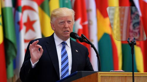 US President Donald Trump speaks during the Arabic Islamic American Summit at the King Abdulaziz Conference Center in Riyadh on May 21, 2017. (AFP)