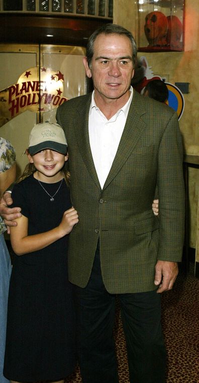 LONDON - JULY 14: American actor Tommy Lee Jones and his daughter Victoria arrive for the premiere of the film "Stuart Little 2" at Planet Hollywood on July 14, 2002 in London. (Photo by Dave Hogan/Getty Images)