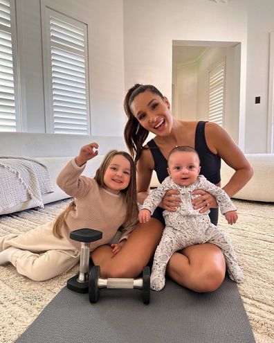 Kayla Itsines with daughter Arna and son Jax.