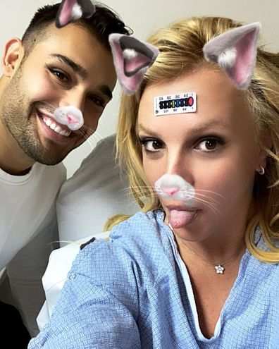 Britney Spears, Sam Asghari, hospital bed, selfie, injury, foot