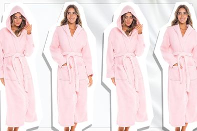 9PR: Alexander Del Rossa Fleece Hooded Robe, Pink Rose Quartz