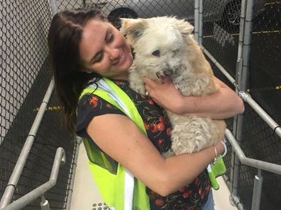 Anne-Marie with missing dog Astro moments after she was found in 2018.