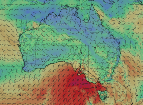 A series of cold fronts are delivering powerful winds to the southeast today. (Weatherzone)