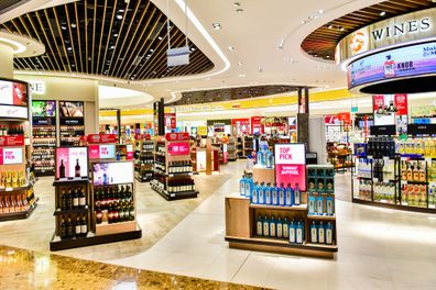 Changi airport, Singapore - OCTOBER 3,2018 : Wines and Spirits store at Singapore Changi Airport Terminal 4 is a newly built passenger terminal building at Singapore