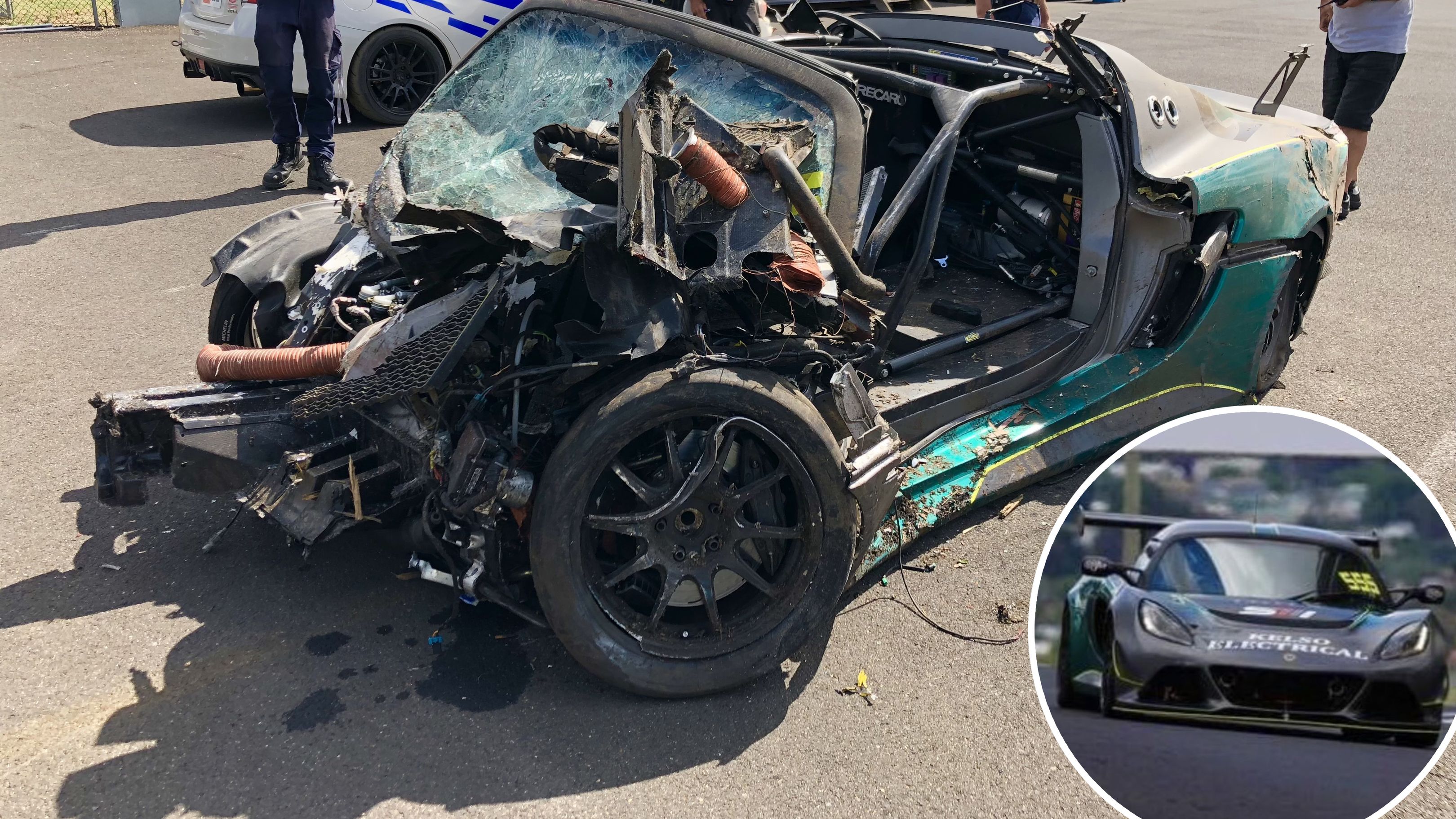 Brad Schumacher&#x27;s Lotus Exige GT4 before and after it&#x27;s monumental 240km/h crash at Mount Panorama.