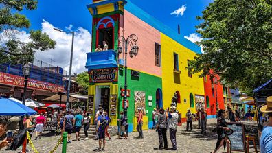 Colorful buildings in Caminito street in La Boca neighborhood at Buenos Aires, Argentina. It was a port area where Tango was born