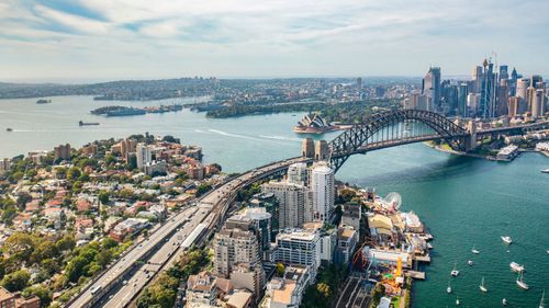 Aerial view of Sydney Harbor Bridge.