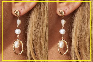 9PR: August + Delilah Basel Drop Earrings, Gold with Faux Pearl