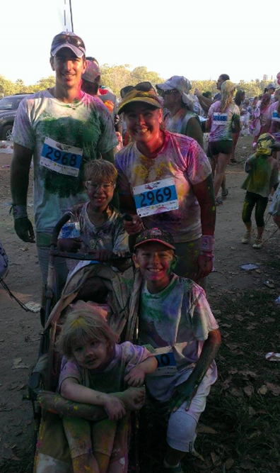 The family competing in the colour run.