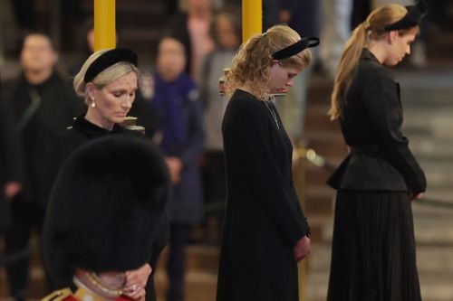 Zara Tindall, Lady Louise Windsor and Princess Beatrice of York hold a vigil in honour of Queen Elizabeth II at Westminster Hall.