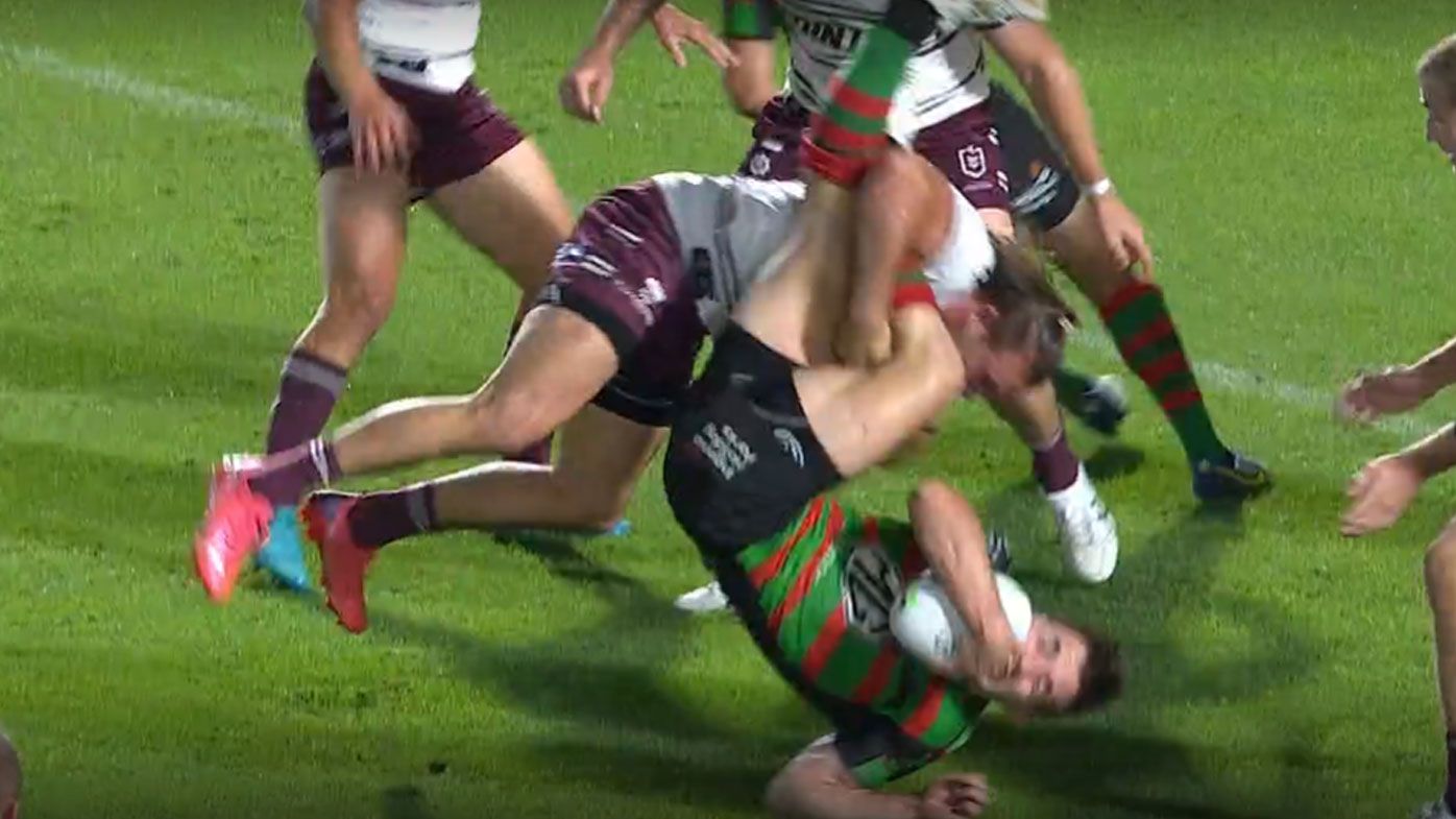 'Dangerous': Manly's Karl Lawton in strife for lifting tackle on Cameron Murray  