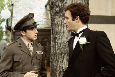 Al Pacino as Michael Corleone, (left) and James Caan as Sonny Corleone (right) in a scene from "The Godfather". 