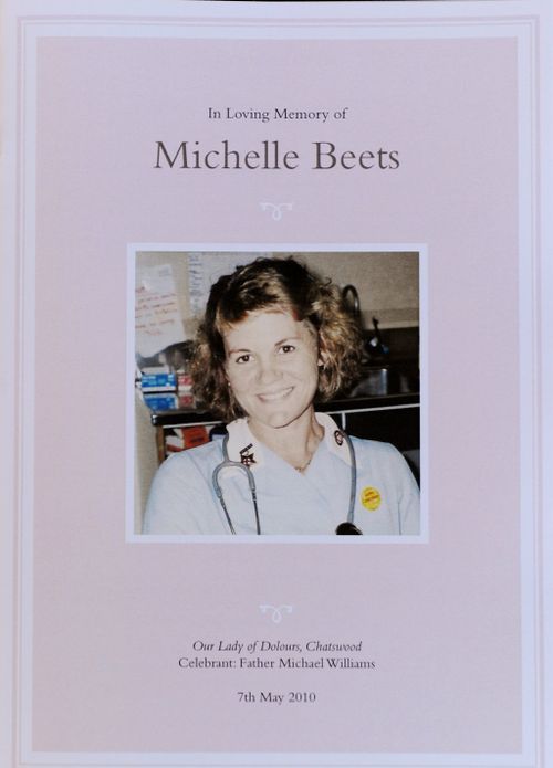 The pamphlet distributed at the funeral of Michelle Beets. (AAP)