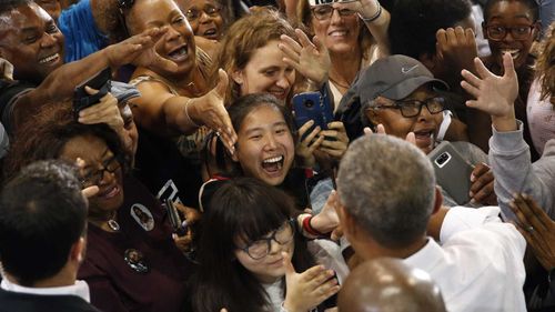 A crowd of starstruck fans welcome a familiar face: Former President Barack Obama hitting the campaign trail in Nevada.