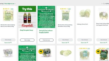 Many lettuce items are unavailable in the Woolworths online shop.