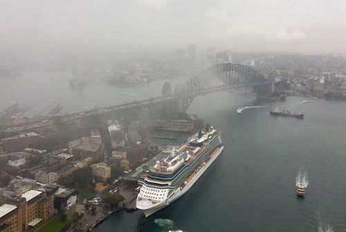 A gloomy view of Sydney Harbour this morning taken from the AMP building. Picture: Paul Hoskins