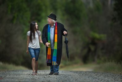 The Age, News. Lily Morrow and Daryl Hull, stars of a new microbudget local feature, The Weatherman's Umbrella in Marysville.pic Simon Schluter 5 January 2016.