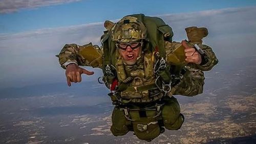 Mr Rokov developed his love of skydiving in the Army. (9NEWS)
