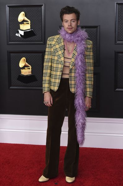 Harry Styles poses in the press room at the 63rd annual Grammy Awards on March 14, 2021. Styles turns 28 on Feb. 1 