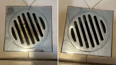 Rusty drain transformed to sparkling using super fine steel wool