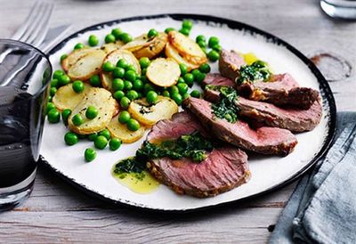 Recipe: <a href="/recipes/ilamb/9010876/lamb-mini-roast-with-potatoes-and-peas" target="_top">Lamb mini roast with potatoes and peas (45 minutes)</a>